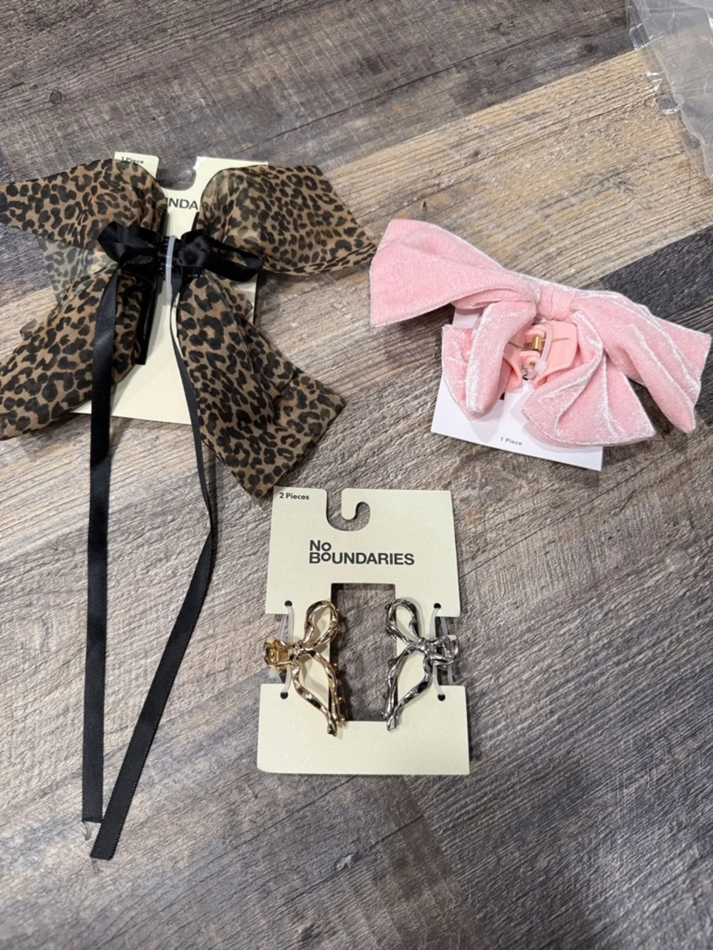 No Boundaries Leopard Bow & Pink Velvet & gold and silver Hair Clips